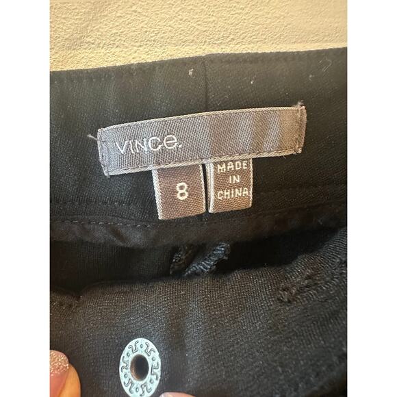 VINCE. Black Snap Zip Closure Faux Zip Front Pockets Straight Cigarette Pants 8 - Picture 4 of 10